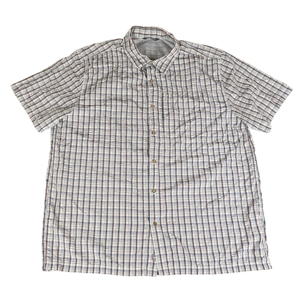 The North Face Button Up Shirt Mens XL Blue Plaid Short Sleeve Hiking Good